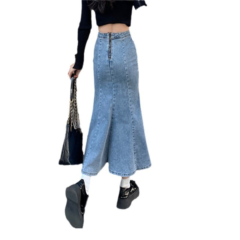 Damen Flared Denim-Rock mit hohem Schlitz Drune