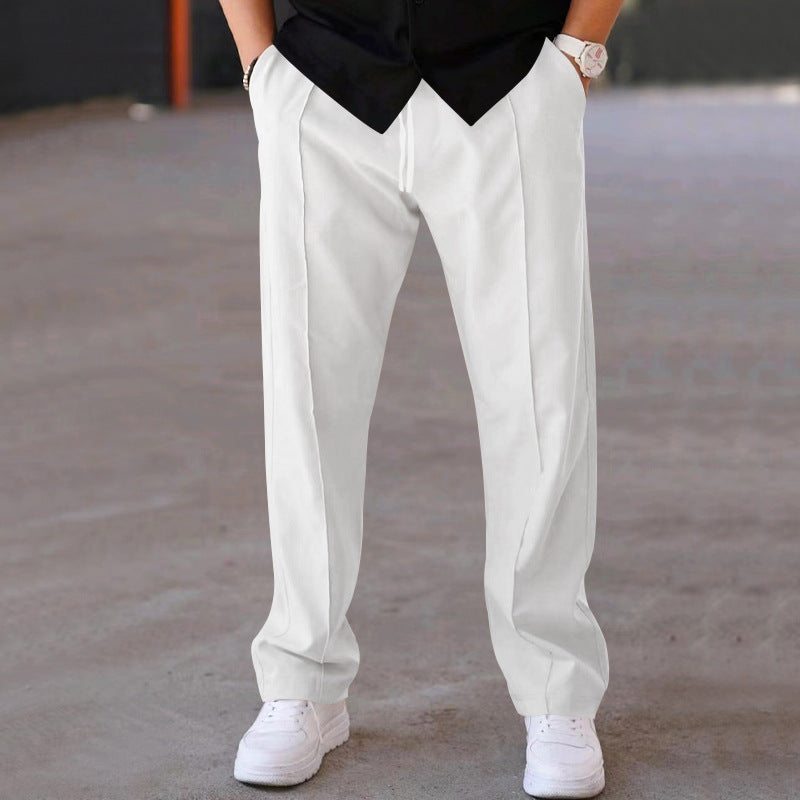 Herren Relaxed-Fit Freizeit-Hose mit Bügelfalte, Tunnelzug und Eingrifftaschen Drune