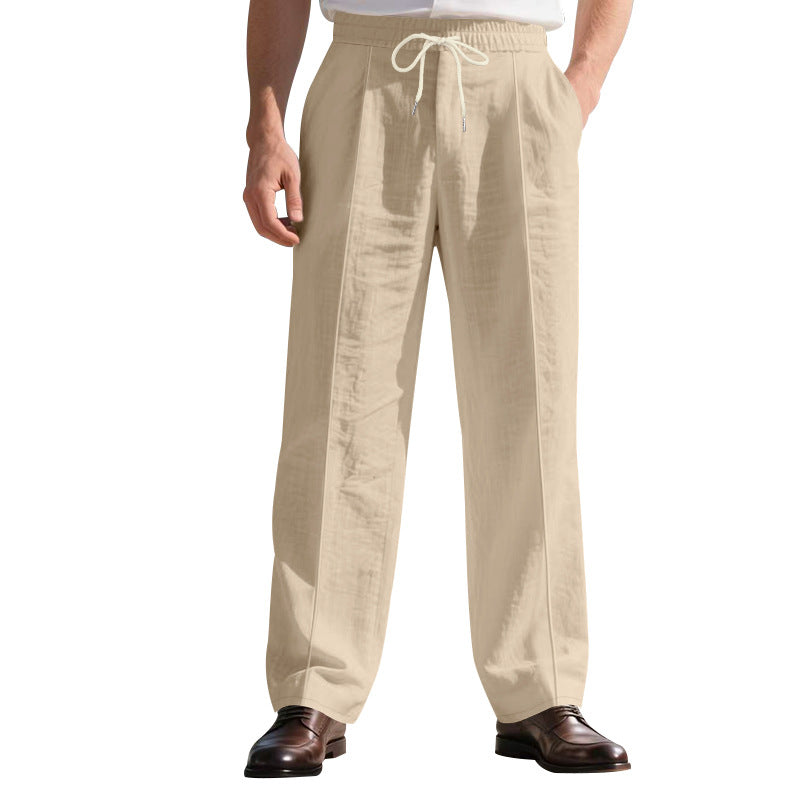 Herren nan legere Leinen-Bundfaltenhose mit elastischem Bund und Kordelzug Drune