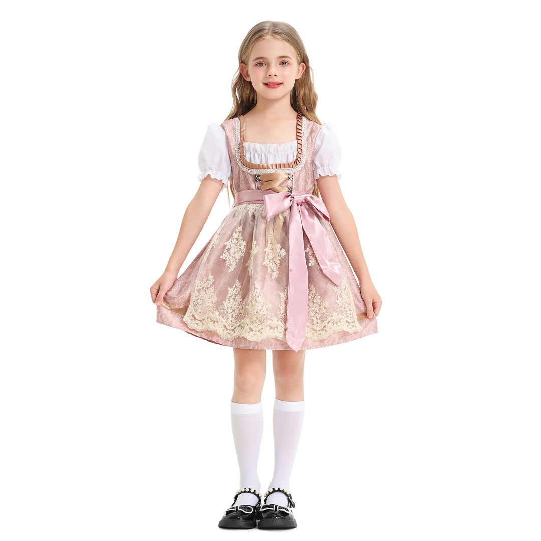 Damen nan festliches Kinderdirndl mit Spitzenoberteil, Satin-Schürze und Puffärmeln Drune