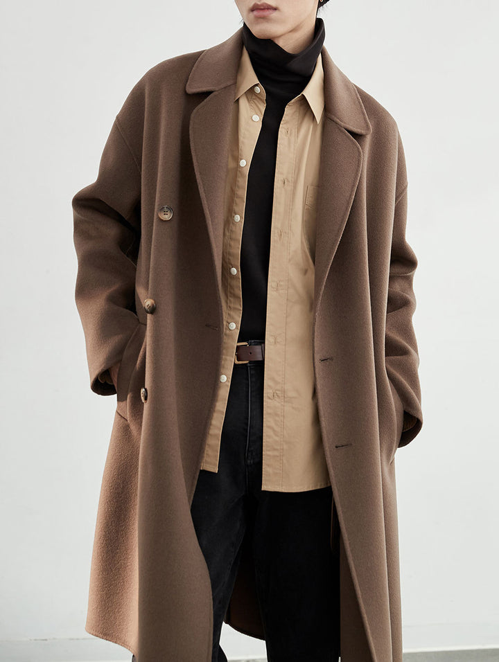 Herren Oversized Wollmantel mit Doppelreiher und Reverskragen Drune