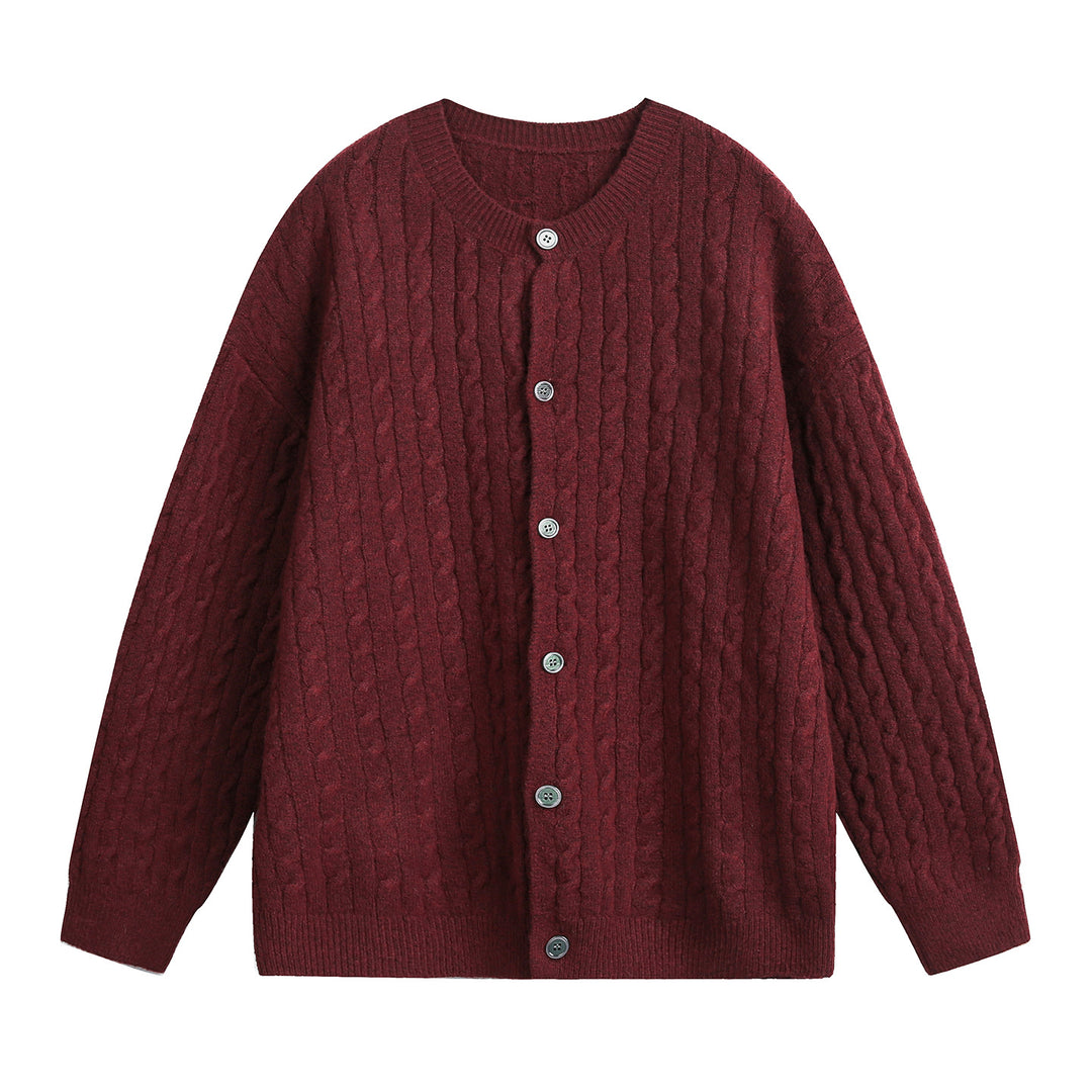 Damen Oversize Zopfmuster-Cardigan mit Rundhals, strukturierter Strickfläche und Perlmuttknöpfen Drune