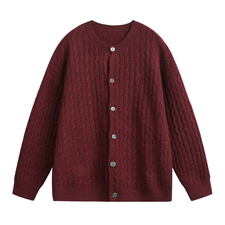 Damen Oversize Zopfmuster-Cardigan mit Rundhals, strukturierter Strickfläche und Perlmuttknöpfen Drune