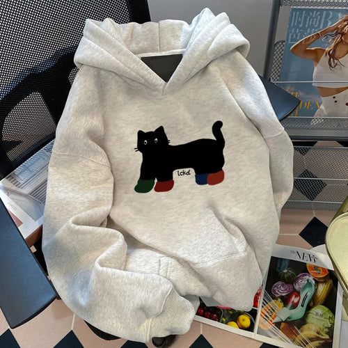 Damen Kapuzenpullover mit weitem Schnitt und kreativem Katzenmotiv Drune