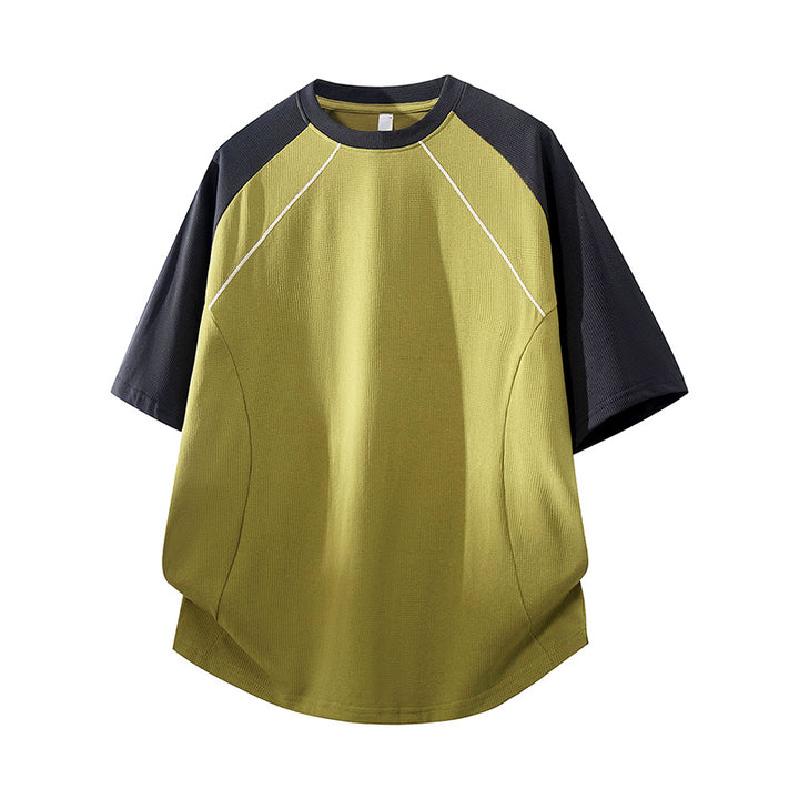 Herren Sportives Oversize Waffelstruktur-Raglan-T-Shirt mit Kontrastärmeln und atmungsaktivem Funktionsjersey Drune