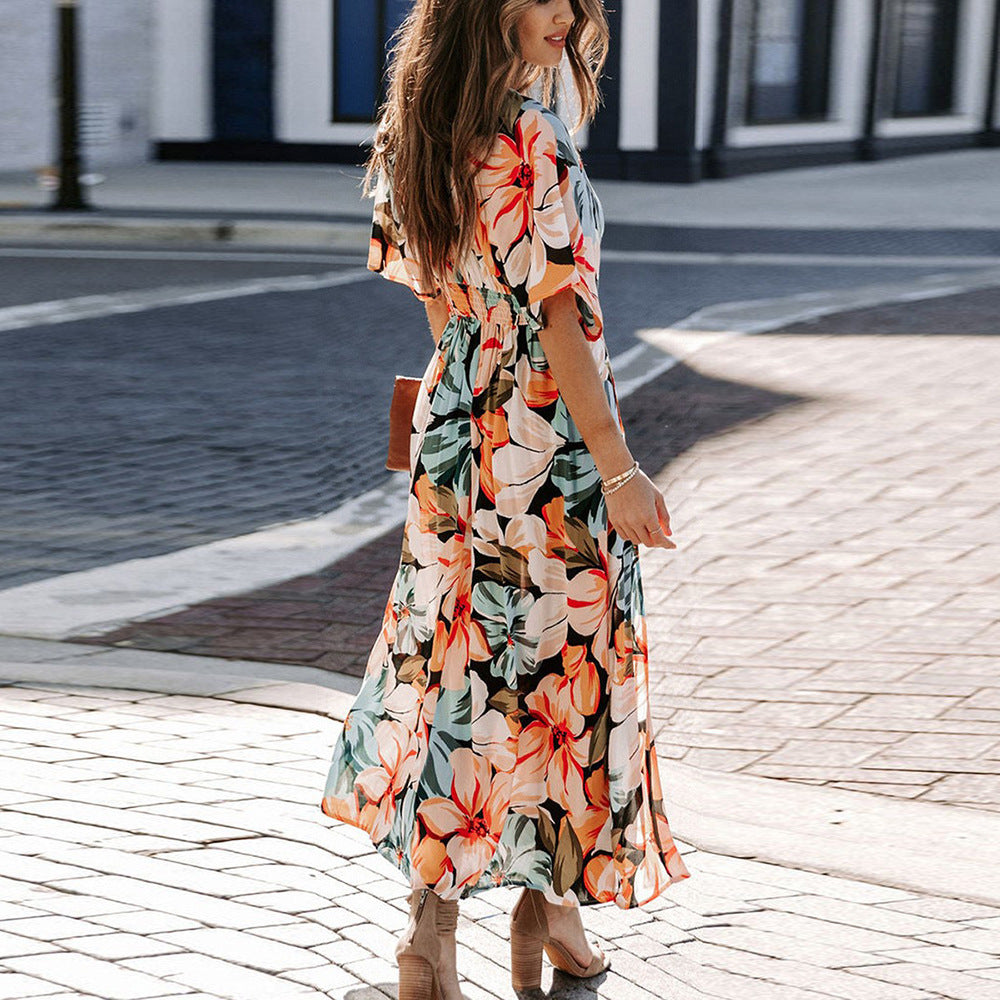Damen Maxikleid mit tiefem V-Ausschnitt und seitlichem Schlitz Drune