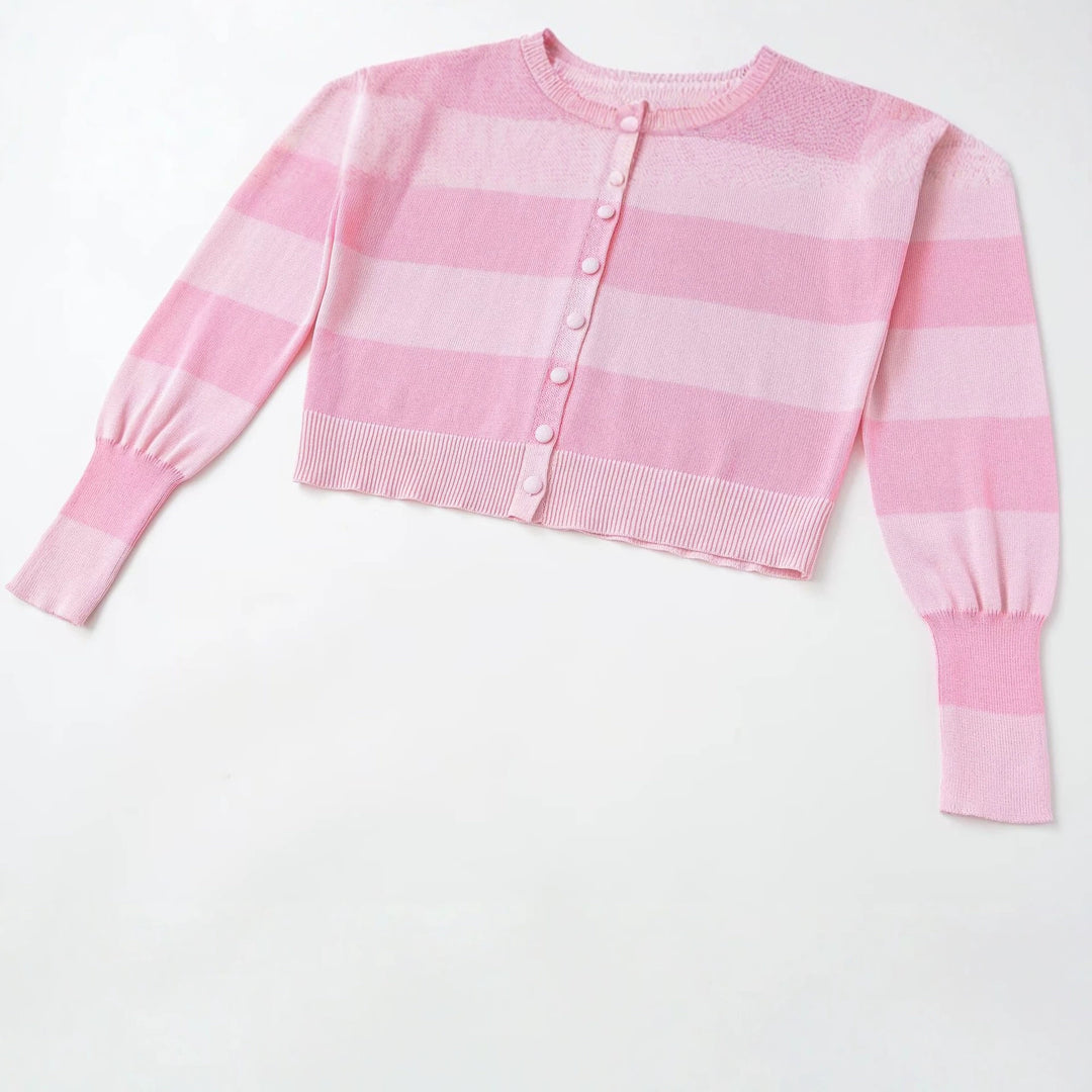 Damen Leichte gestreifte Strickjacke mit Polokragen und Knopfleiste Drune