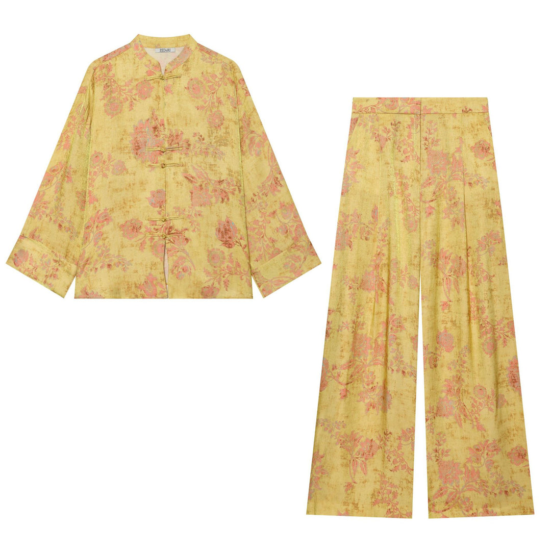 Damen Hochtaillierte Palazzo‑Hose aus Brokat‑Jacquard mit weitem Bein Drune