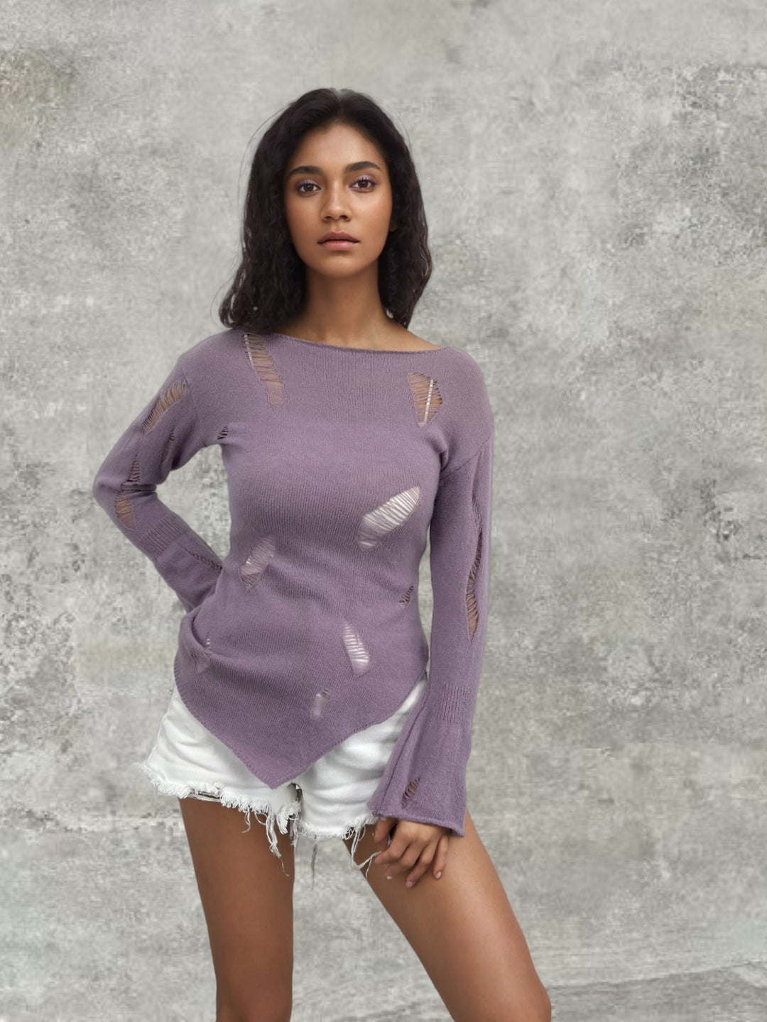 Damen modisches Oberteil mit strukturierten Cut-Outs und Ärmeln im Boller-Look Drune