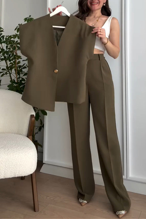 Drune | V-Ausschnitt Top und Hochtaillierte Hose Zweiteiler Anzug