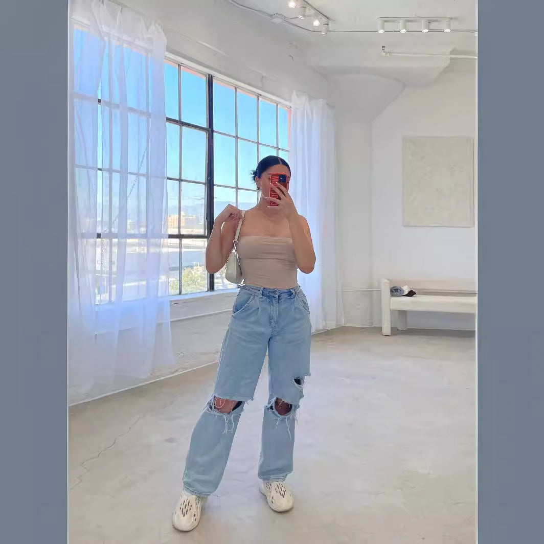 Damen Destroyed Jeans im modernen Weitchnitt mit lässiger Eleganz Drune