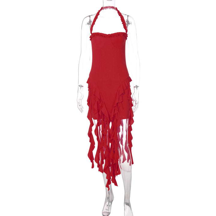 Damen Rüschenkleid mit tiefem Ausschnitt Drune