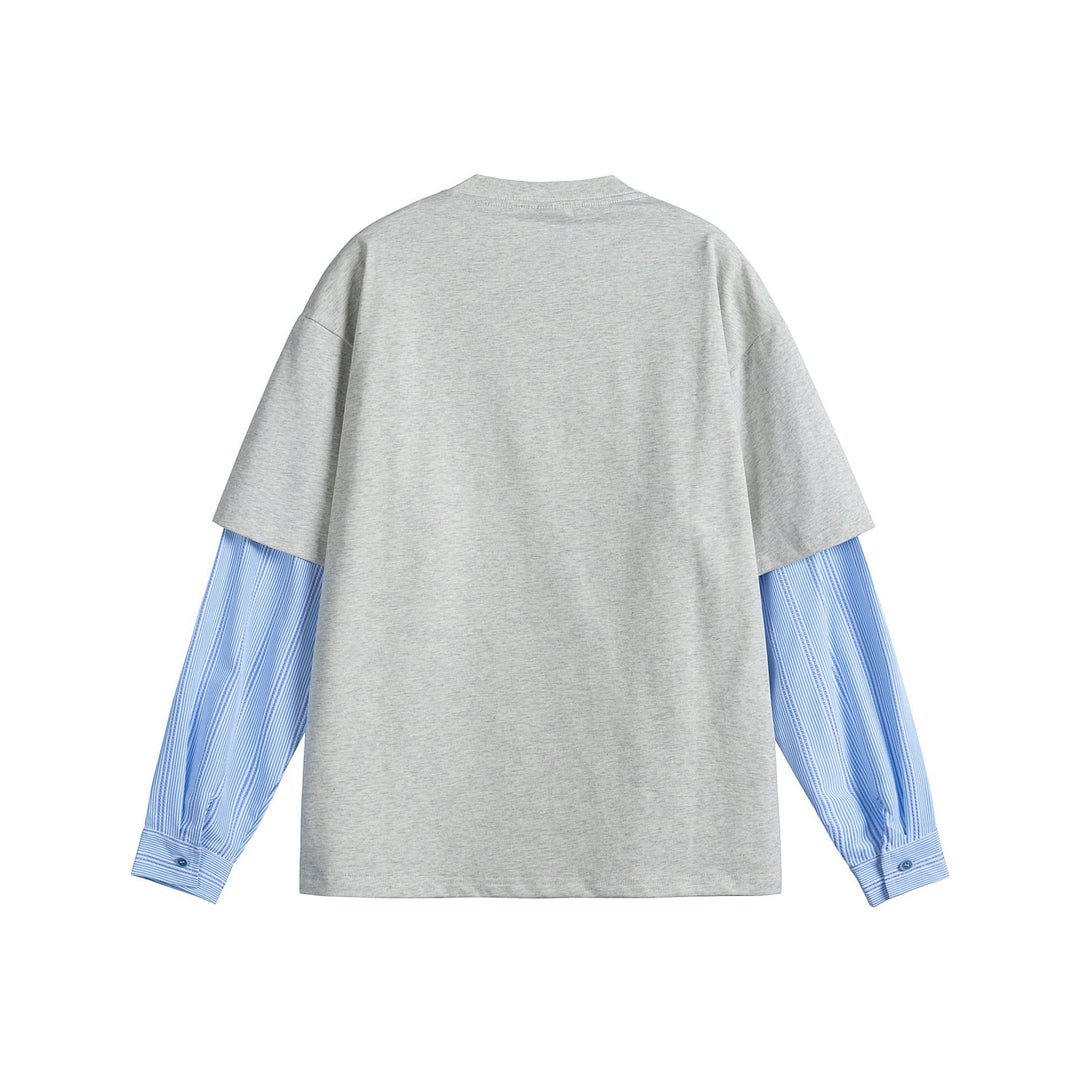 Damen Lagenlook T-Shirt mit eingearbeiteten Hemdärmeln und oversized Print Drune
