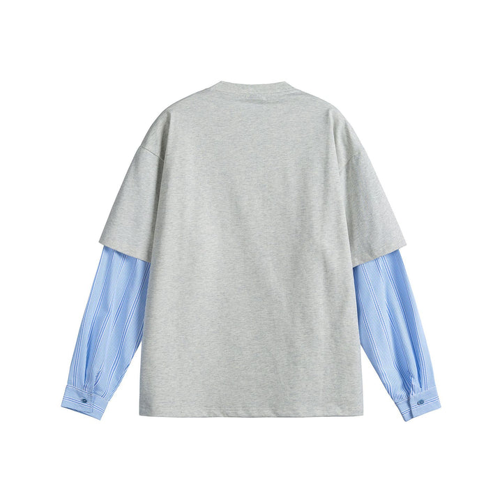 Damen Lagenlook T-Shirt mit eingearbeiteten Hemdärmeln und oversized Print Drune