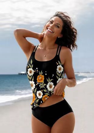 Damen Sportliches Tankini-Set mit bequemem Shorts und verstellbaren Trägern Drune