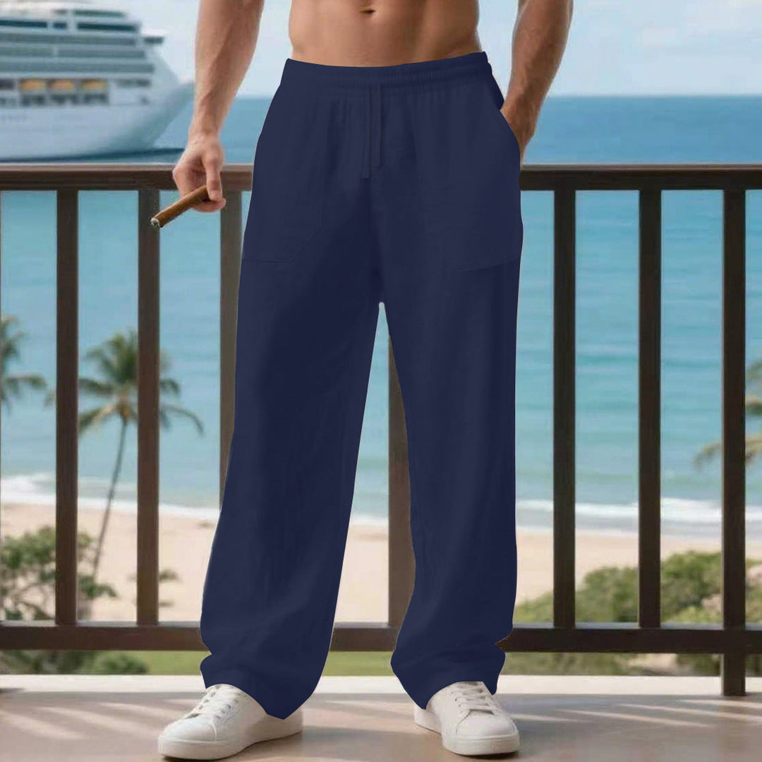 Herren Bequeme Strandhose mit seitlichen Taschen und elastischem Bund Drune
