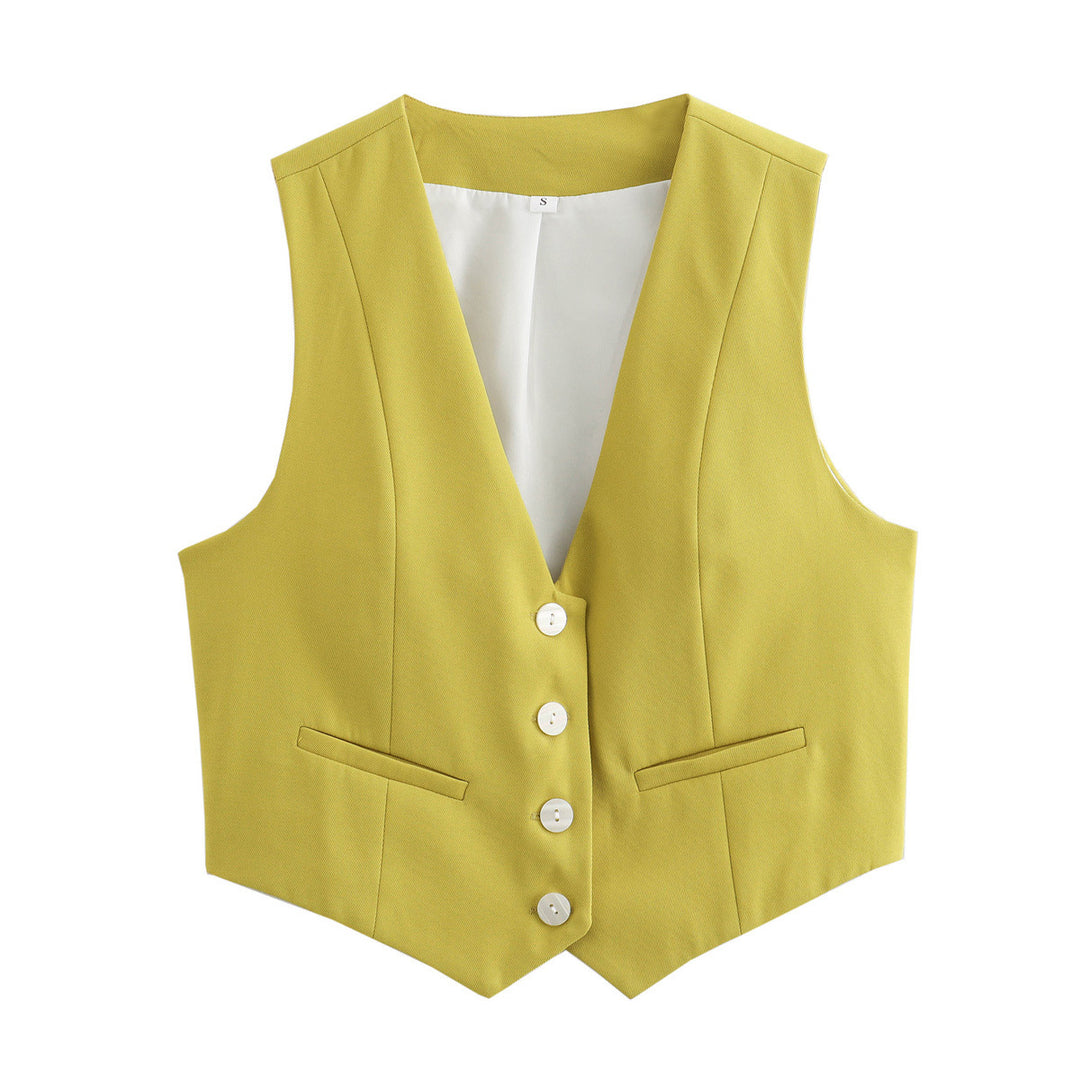 Damen nan elegante taillierte Business-Weste mit spitzem Saum, V-Ausschnitt und Leistentaschen Drune