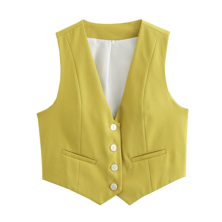 Damen nan elegante taillierte Business-Weste mit spitzem Saum, V-Ausschnitt und Leistentaschen Drune