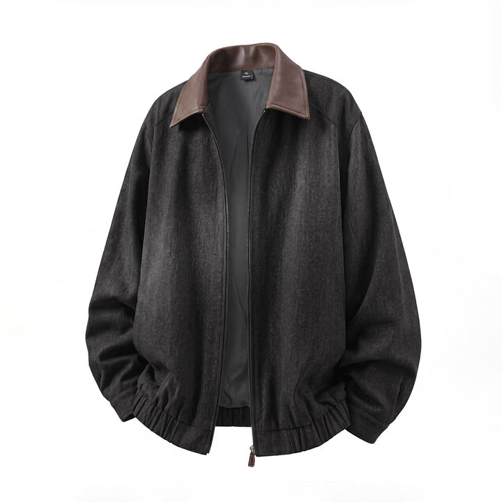 Herren Oversized Denim-Blouson mit Lederbesatz und Reißverschluss Drune