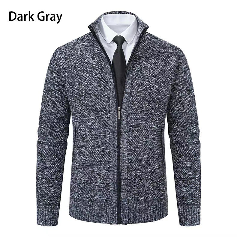 Herren nan melierte Strickzipjacke mit hohem Stehkragen, feiner Struktur und verdeckten Eingrifftaschen Drune