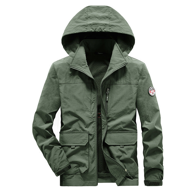 Herren Ultraleichte Kapuzen-Fieldjacke mit Mesh-Innenfutter und Mehrfach-Taschen Drune
