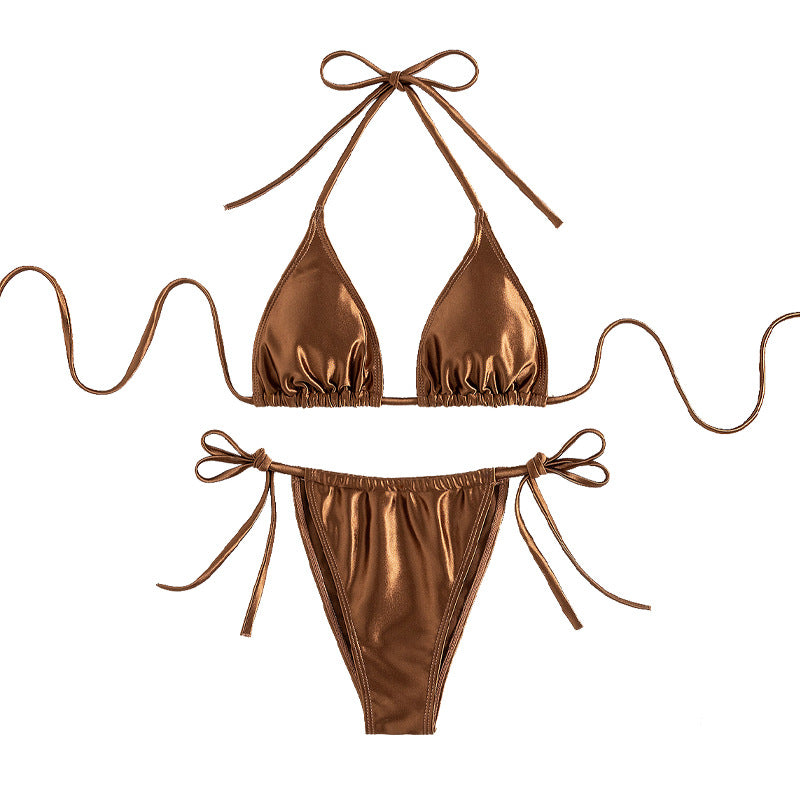 Damen Triangel-Bikini mit hochwertigem Glanzmaterial und verstellbaren Seitenschnüren Drune