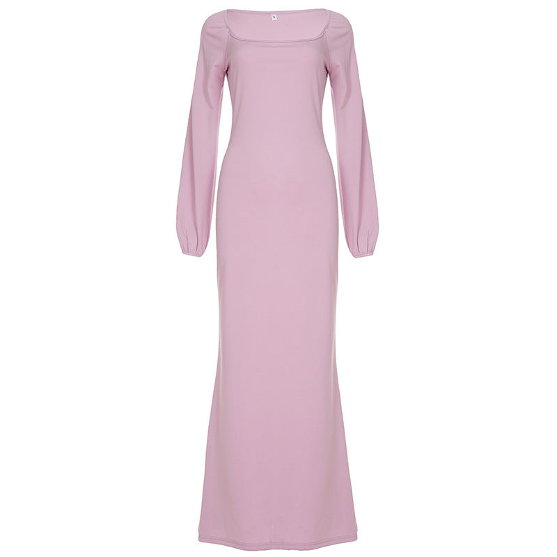 Damen Figurbetontes Maxikleid mit quadratischem Ausschnitt und Ballonärmeln Drune