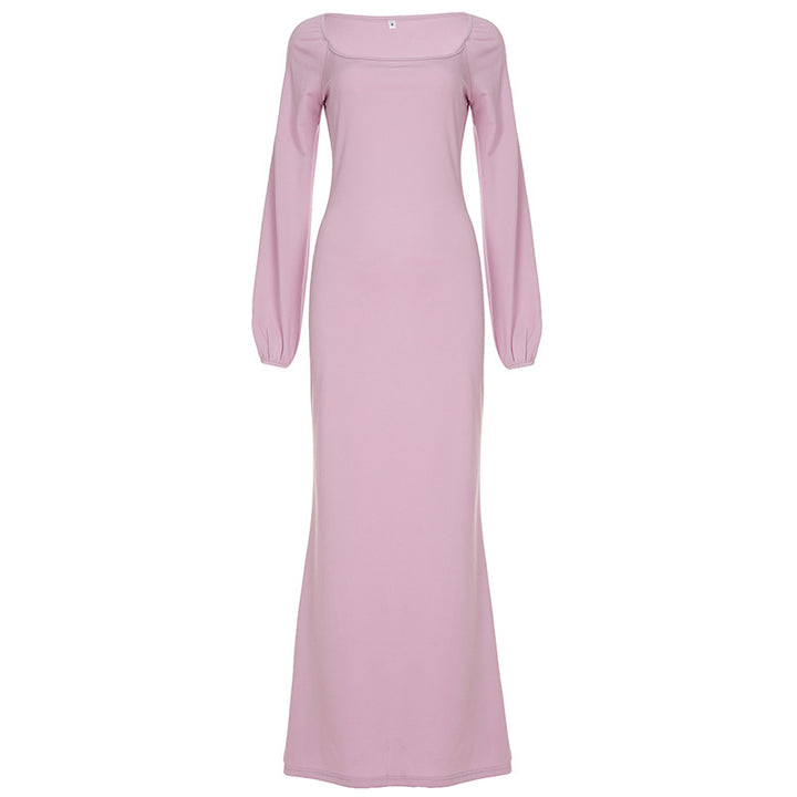 Damen Figurbetontes Maxikleid mit quadratischem Ausschnitt und Ballonärmeln Drune