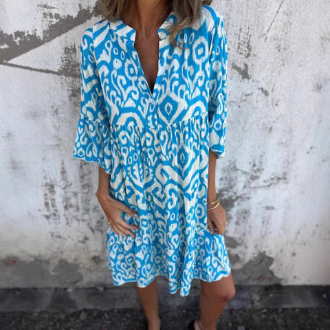 Damen lässiges Strandkleid mit hohen Seitenschlitzen und modischem Druckmuster Drune