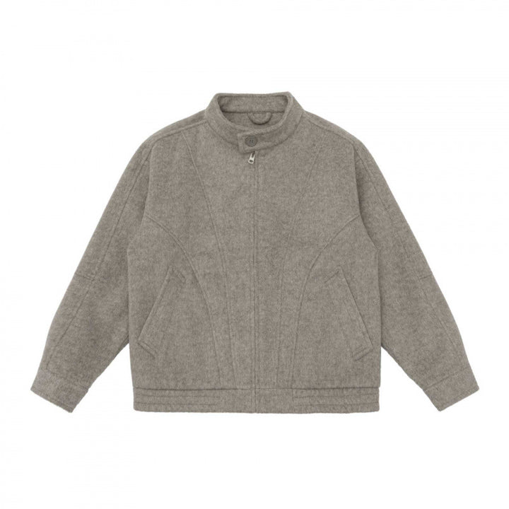 [Unisex] Boxy Wollmix-Zipjacke im Overshirt‑Stil mit kurzem Stehkragen Drune
