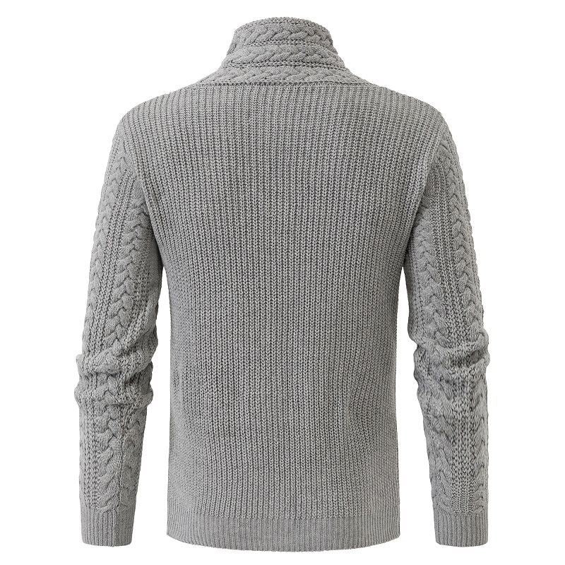 Herren Strukturiertes Zopfmuster-Mockneck-Pullover mit asymmetrischer Riegelverzierung Drune