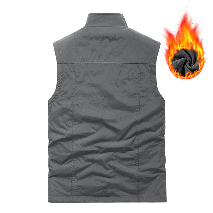 Herren Fleece-gefütterte Outdoor-Weste mit hochschließendem Kragen und Multifunktions-Taschen Drune