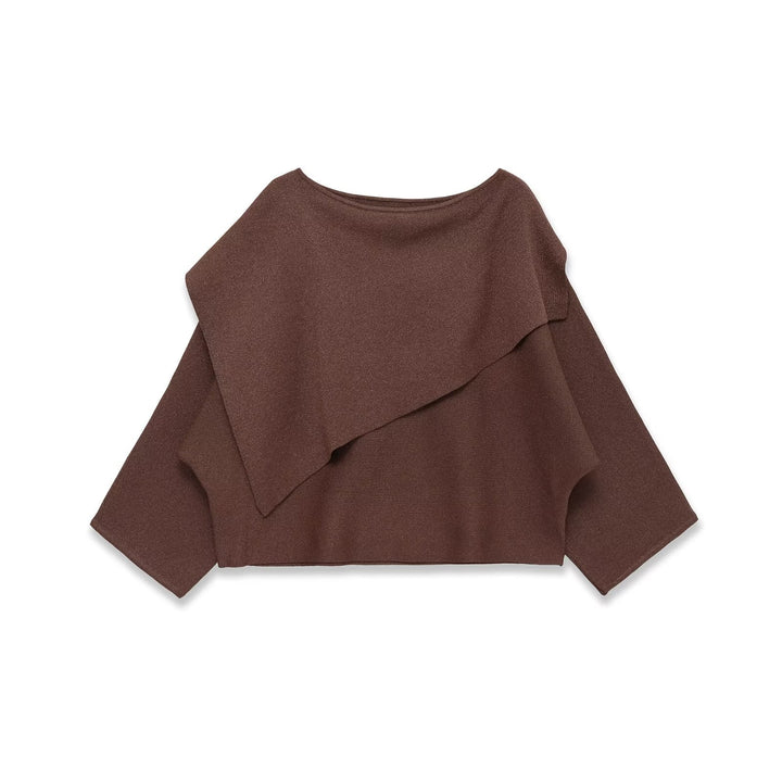 Damen Oversized Strickponcho mit asymmetrischem Volantkrragen Drune