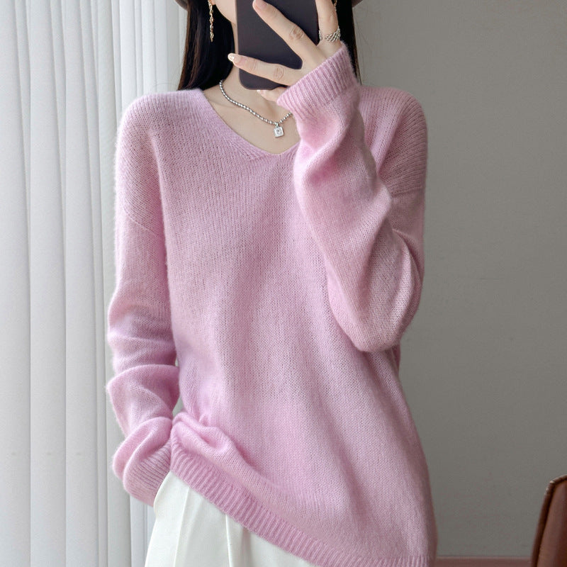 Damen Oversize-Feinstrickpullover mit feinem V-Ausschnitt und verlängertem Ärmelabschlusst Drune
