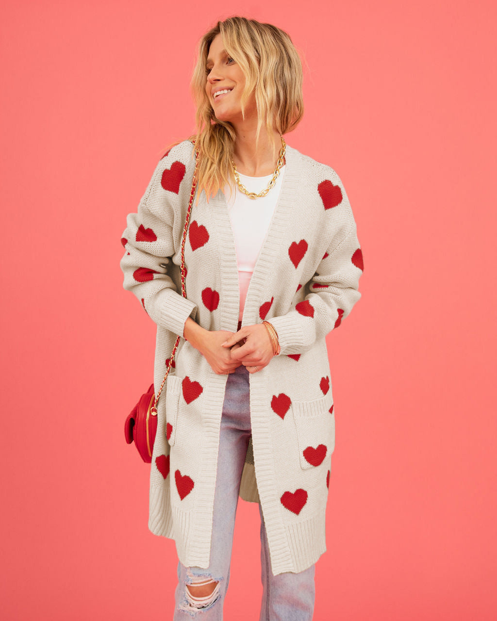 Damen Strickjacke mit Herzmotiv und praktischen Taschen Drune