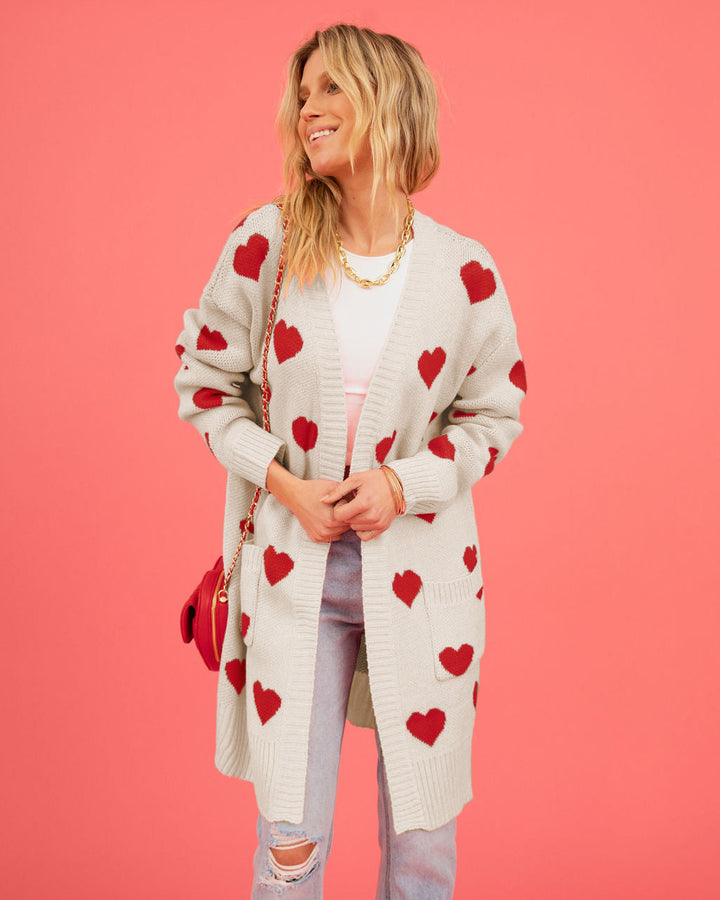 Damen Strickjacke mit Herzmotiv und praktischen Taschen Drune