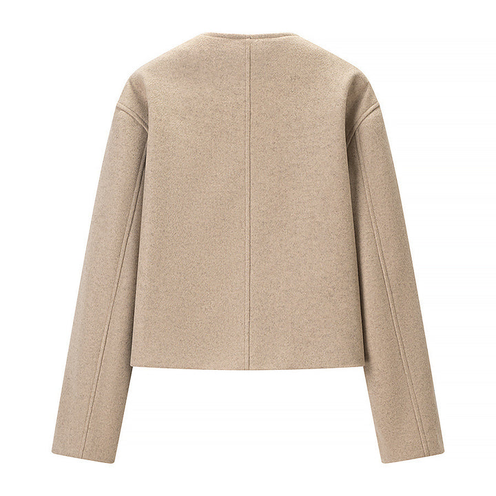 Damen Kurzgeschnittene Woll-Boxyjacke mit asymmetrischer Knopfleiste Drune