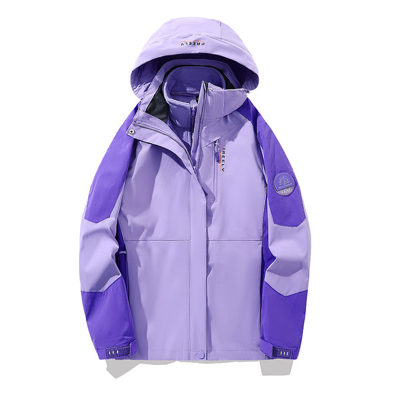Herren wasserdichte dreiteilige Winterjacke mit abnehmbarer Kapuze und Fleece-Innenjacke Drune