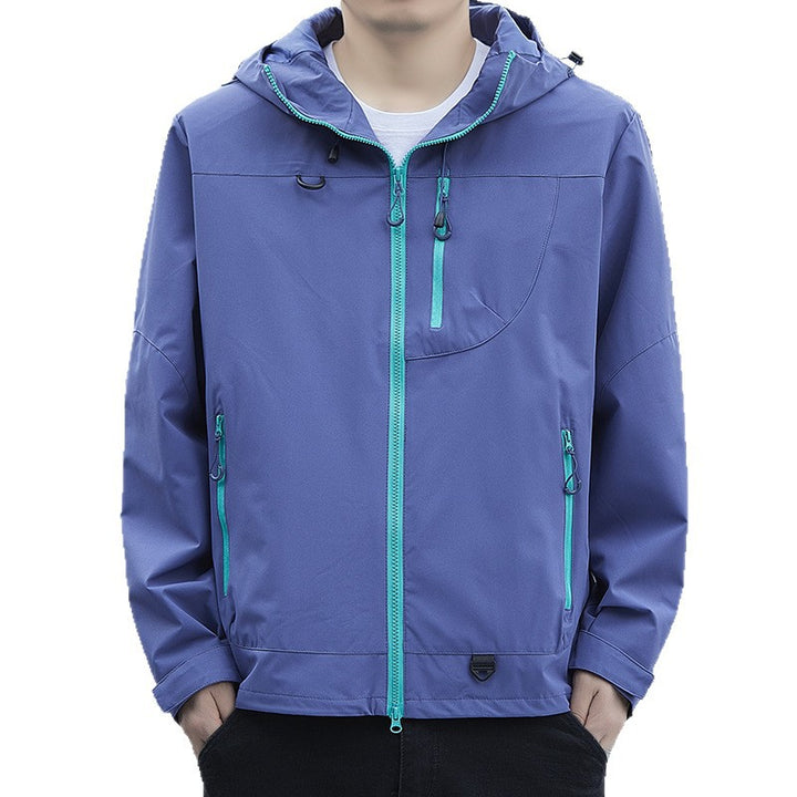Herren leichte Urban-Softshell-Kapuzenjacke mit kontrastierenden Reißverschlüssen, Brusttasche und verstellbarem Kordelzugsaum Drune