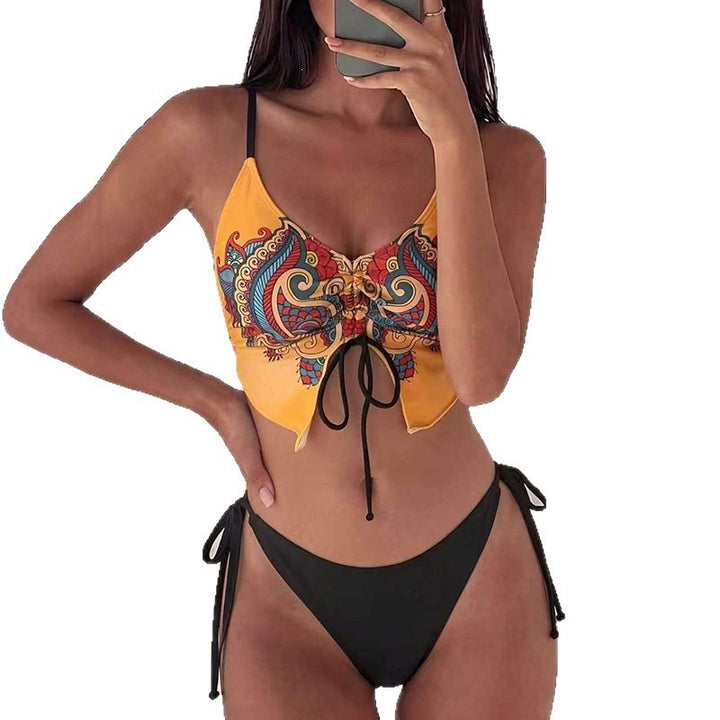 Damen Bikini-Oberteil mit kunstvollem Musterdruck und verstellbaren Trägern Drune