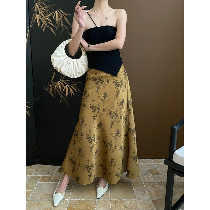 Damen Maxirock mit floralem Muster und luxuriösem Fall Drune