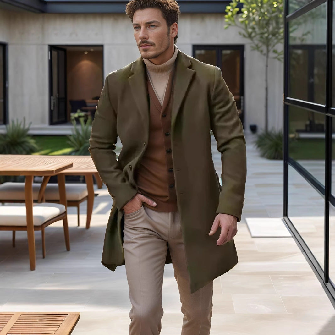 Herren nan midilanger Wollmix Mantel mit schlanker Silhouette und eleganter Knopfreihe Drune
