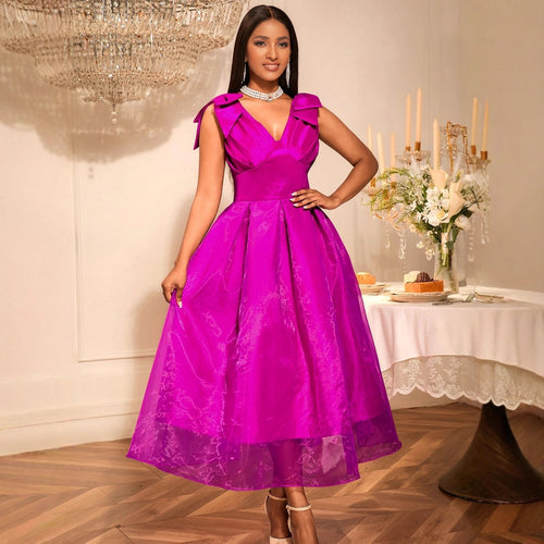 Damen A-Linien Cocktailkleid mit voluminösen Schleifenärmel Drune