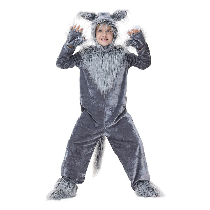 Mädchen Plüsch Wolfskostüm mit Kapuze und detailreichen Faux-Fell-Akzenten Drune