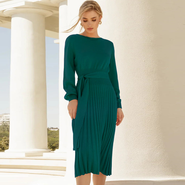 Damen Strickkleid mit taillierbarem Gürtel und langen Ärmeln Drune