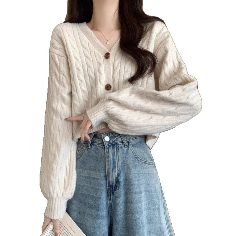 Damen Grobstrick-Cardigan mit Knopfdetails und tiefem V-Ausschnitt Drune