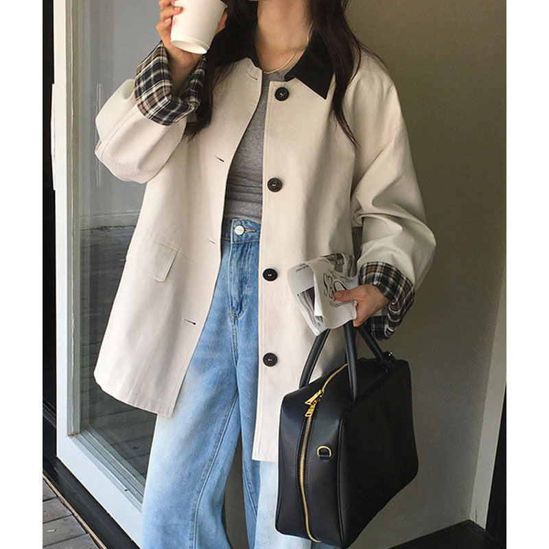 Damen Kurztrenchjacke mit Karofutter und Kontrastkragen Drune