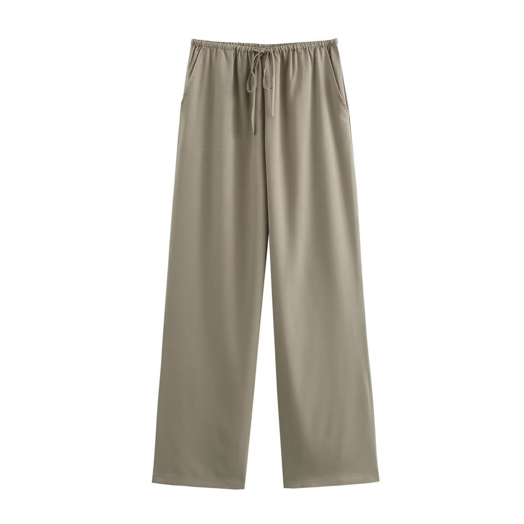 Damen weite Lounge‑Hose mit elastischem Tunnelzugbund und Eingrifftaschen Drune