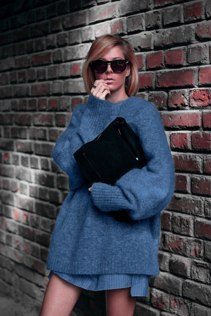 Damen Oversized Strickpullover mit hohem Kragen und weichen Ärmeln Drune