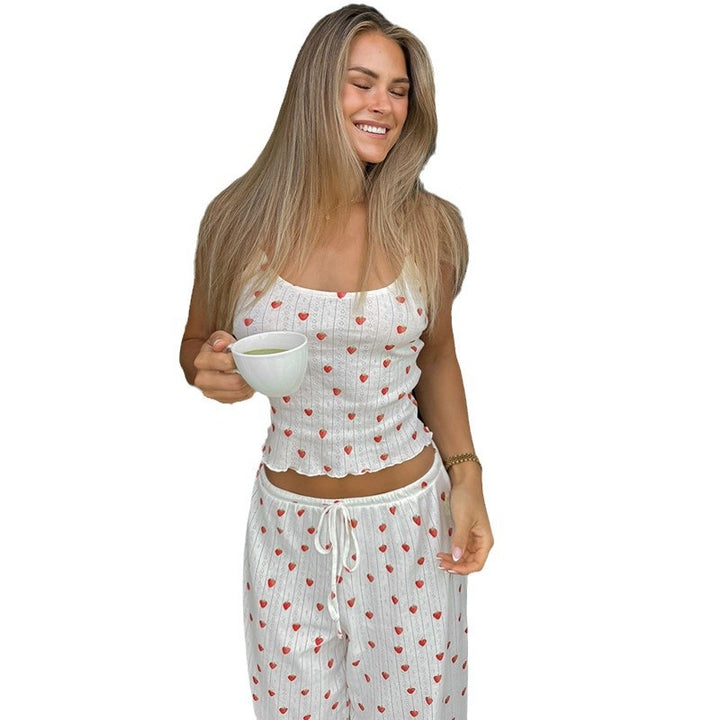 Damen Pyjama-Set mit Herzen und verstellbarem Bund Drune